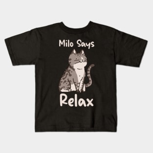 Milo says Relax cute doodle cat t-shirt Kids T-Shirt